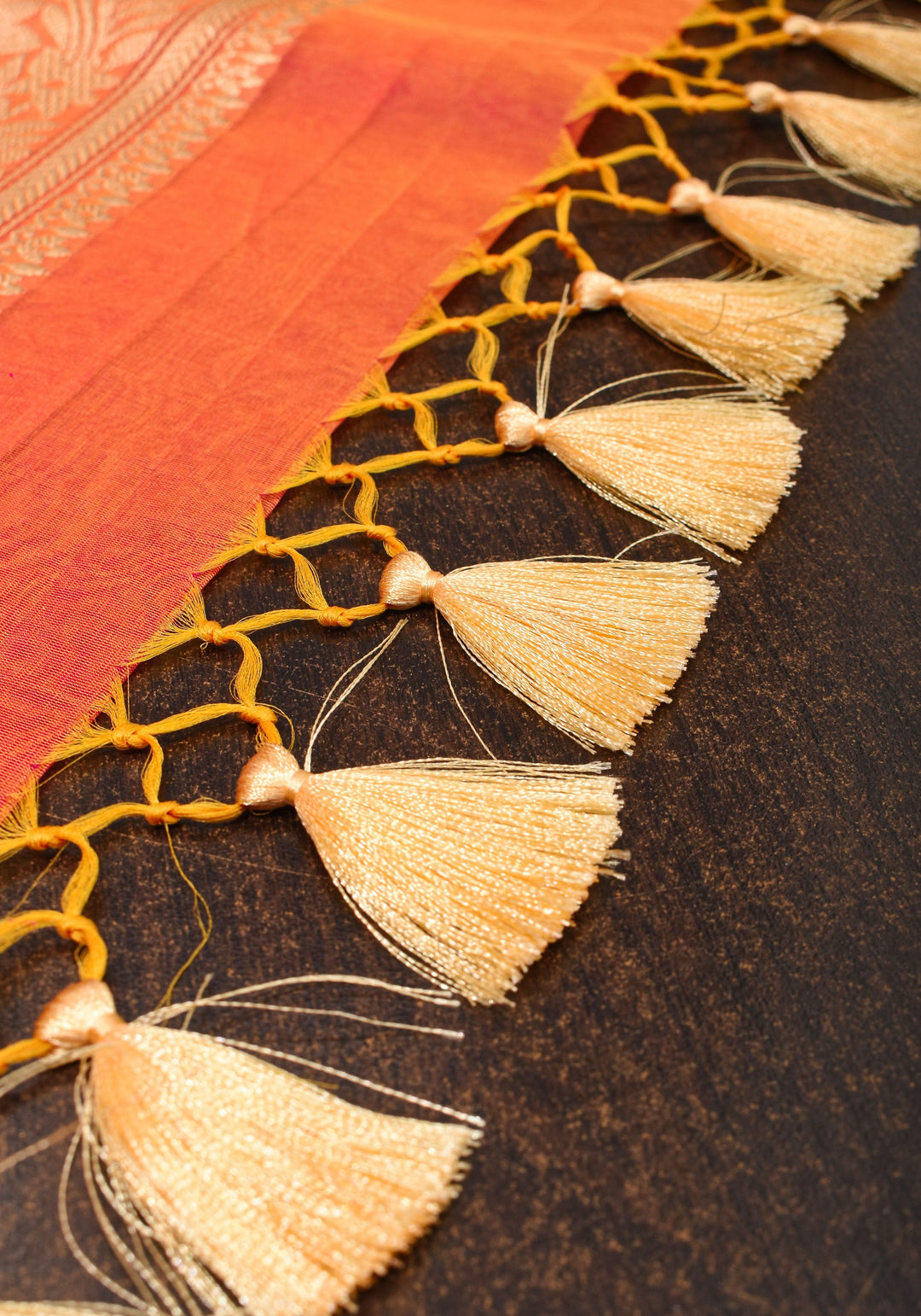 Pink Orange Pure Banarasi Kora Silk Organza Saree with Kadhuwa Weave and Sona RupaButtas  | SILK MARK CERTIFIED