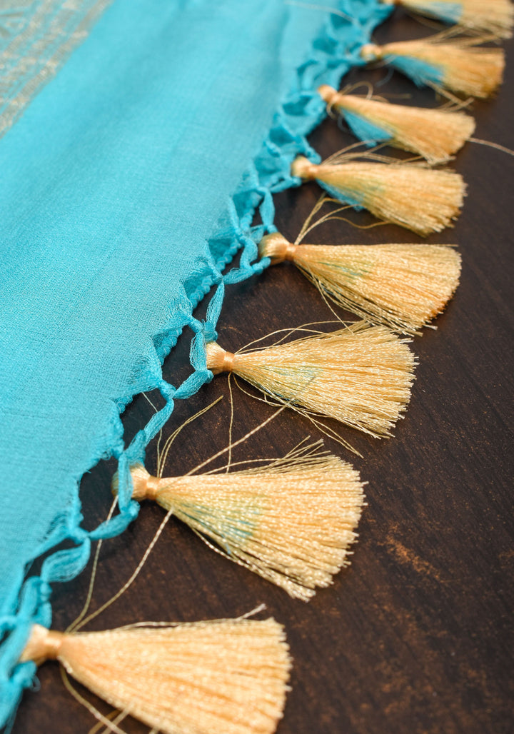 Pure Georgette Silk Banarasi Saree In Blue  with rose Jaal Weave in Silver Tone Zari | SILK MARK CERTIFIED