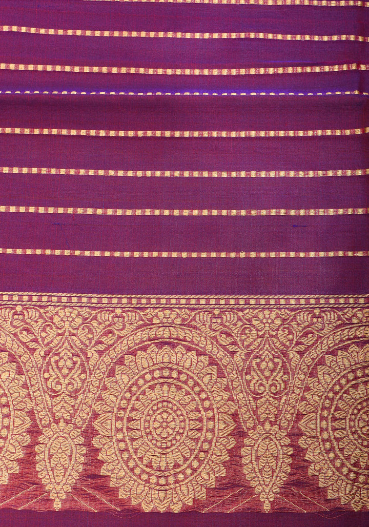 Red-Purple Dual Tone Exquisite Banarasi Kora Silk Saree with Zari Motifs with kadhuwa weave | SILK MARK CERTIFIED