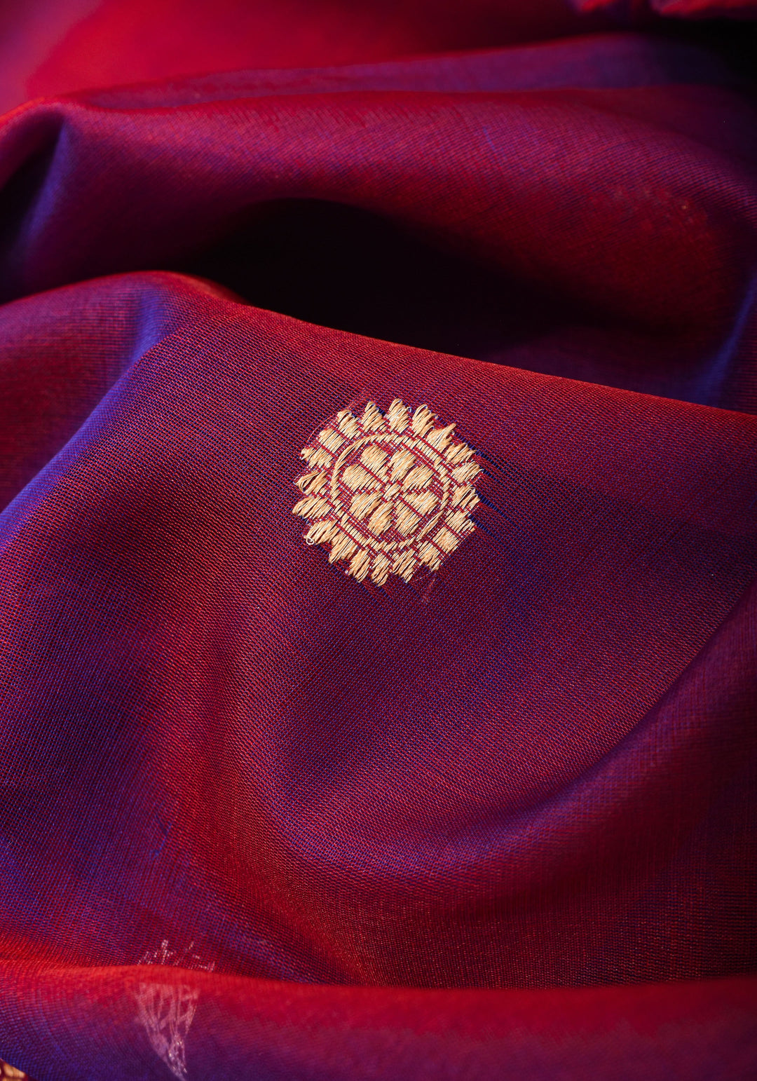 Red-Purple Dual Tone Exquisite Banarasi Kora Silk Saree with Zari Motifs with kadhuwa weave | SILK MARK CERTIFIED