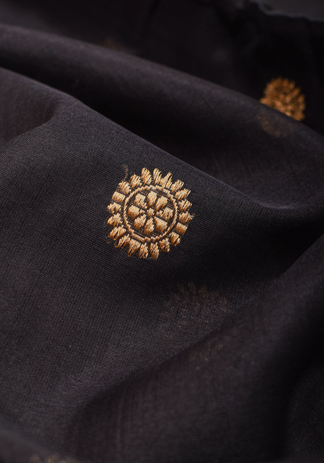 Black Exquisite Banarasi Kora Silk Saree with Zari Motifs with kadhuwa weave | SILK MARK CERTIFIED