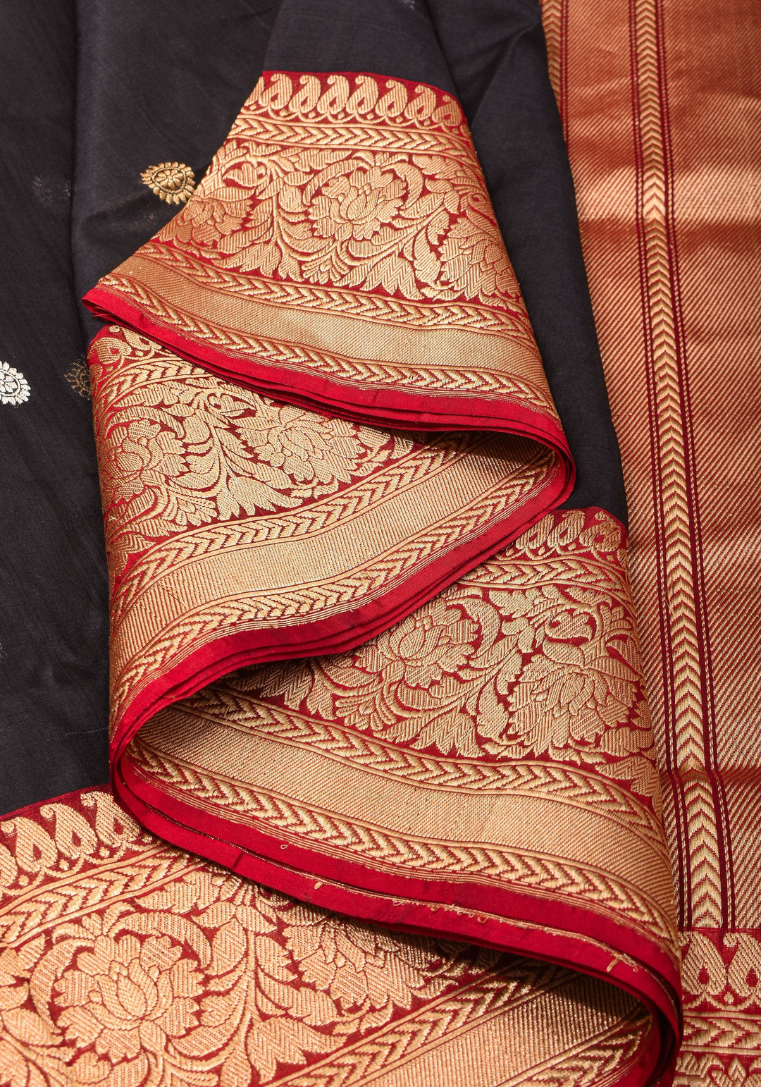 Black Exquisite Banarasi Kora Silk Saree with Zari Motifs with kadhuwa weave | SILK MARK CERTIFIED