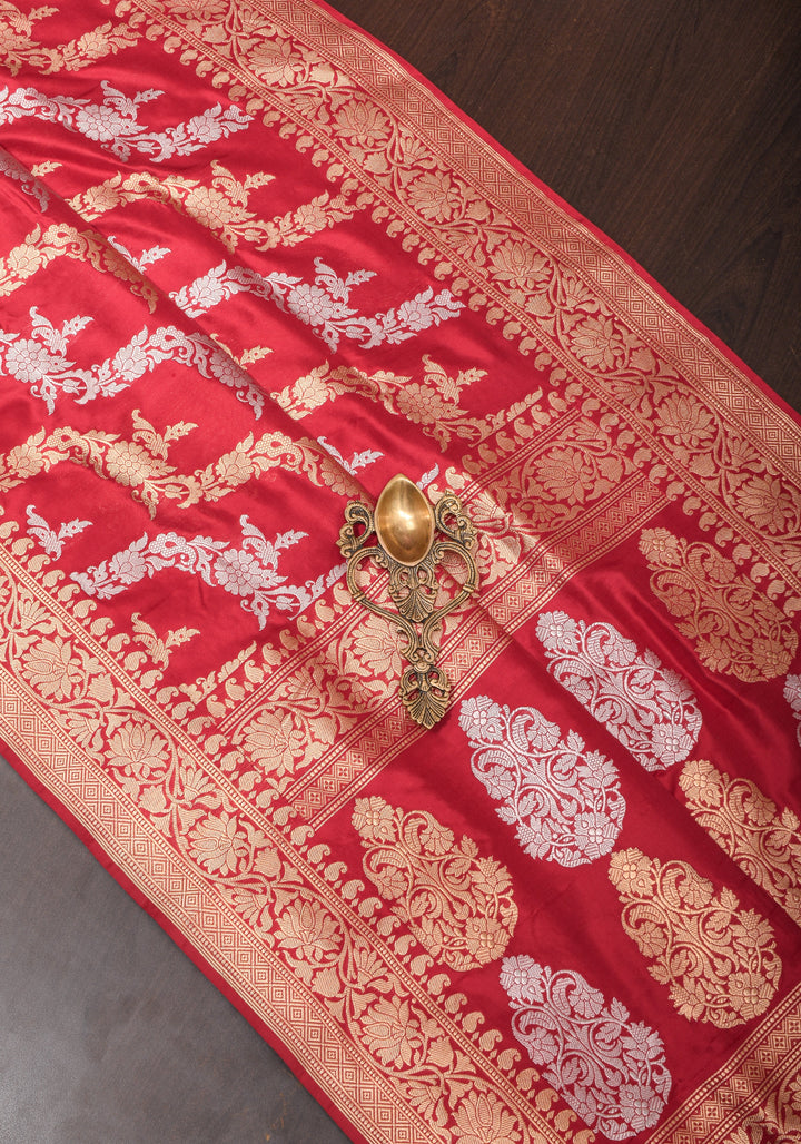 Exquisite Kadhuwa Jungla Alfi Leheria Saree in Blood Red | SILK MARK CERTIFIED