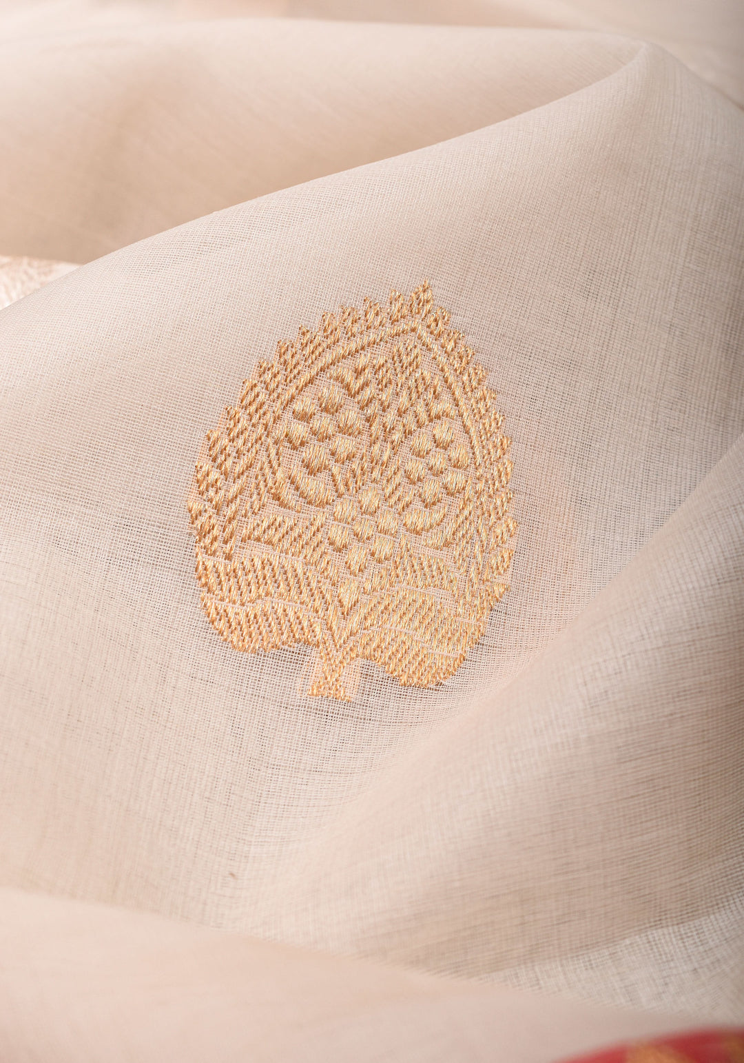 Ivory and Red Pure Organza Saree - Gorgeous Banarasi Kora Silk Saree with Sona Rupa Kadhuwa motifs | SILK MARK CERTIFIED