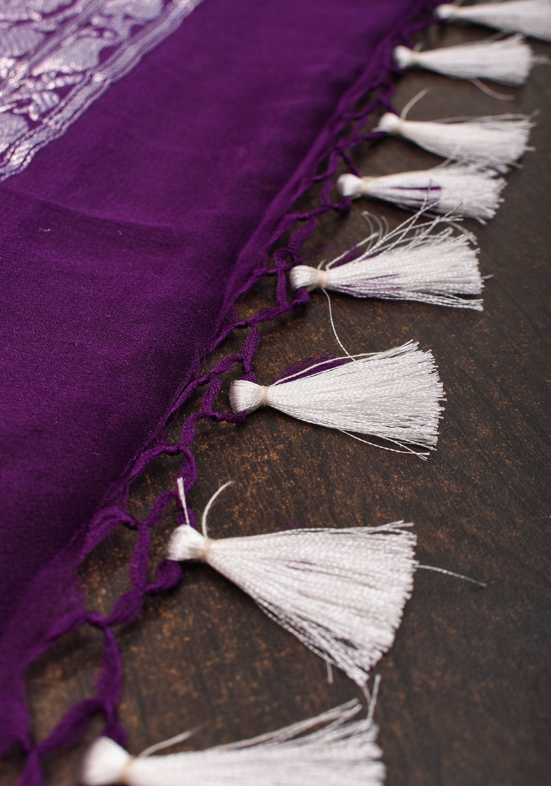 Plum Pure Silk Chiffon Saree with Zari Buttas and Elongated Paisley in Pallu | SILK MARK CERTIFIED