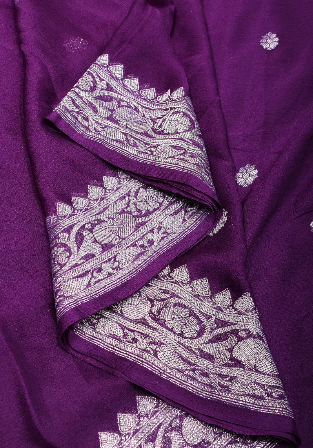 Plum Pure Silk Chiffon Saree with Zari Buttas and Elongated Paisley in Pallu | SILK MARK CERTIFIED