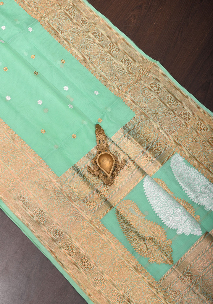 Aqua Exquisite Pure Banarasi Kora Silk Saree with Chunri d Zari | SILK MARK CERTIFIED