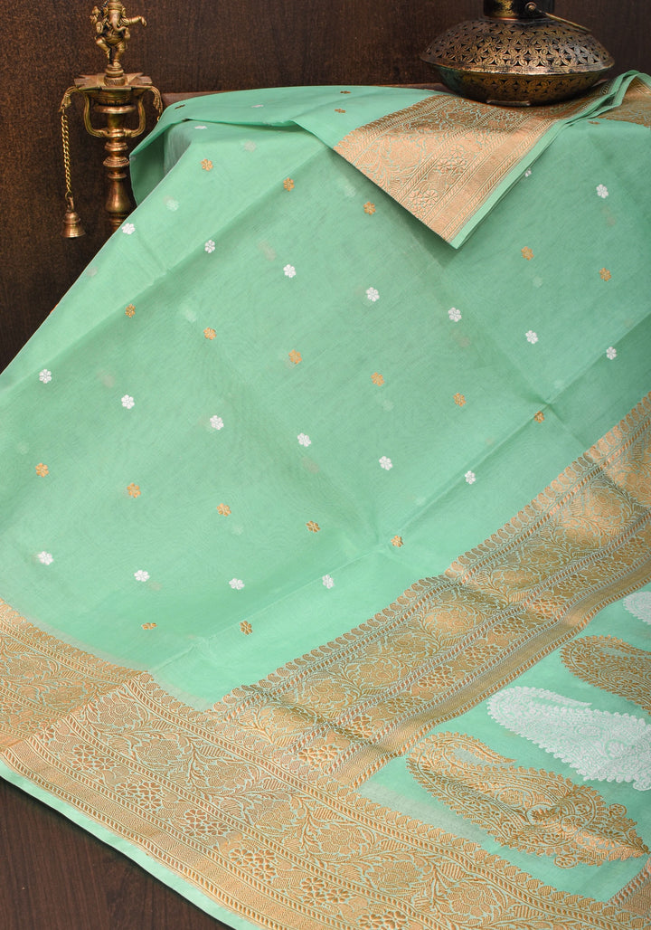 Aqua Exquisite Pure Banarasi Kora Silk Saree with Chunri d Zari | SILK MARK CERTIFIED