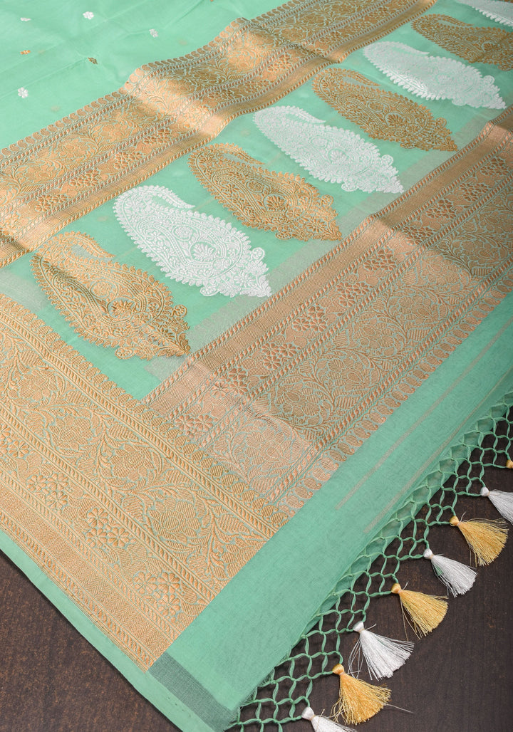 Aqua Exquisite Pure Banarasi Kora Silk Saree with Chunri d Zari | SILK MARK CERTIFIED