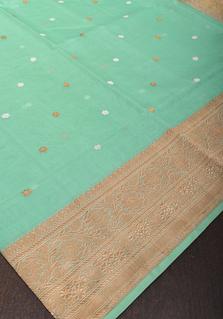 Aqua Exquisite Pure Banarasi Kora Silk Saree with Chunri d Zari | SILK MARK CERTIFIED