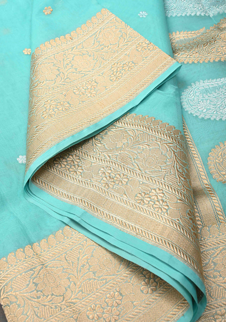 Celeste Exquisite Pure Banarasi Kora Silk Saree with Chunri Butta and Zari Border | SILK MARK CERTIFIED