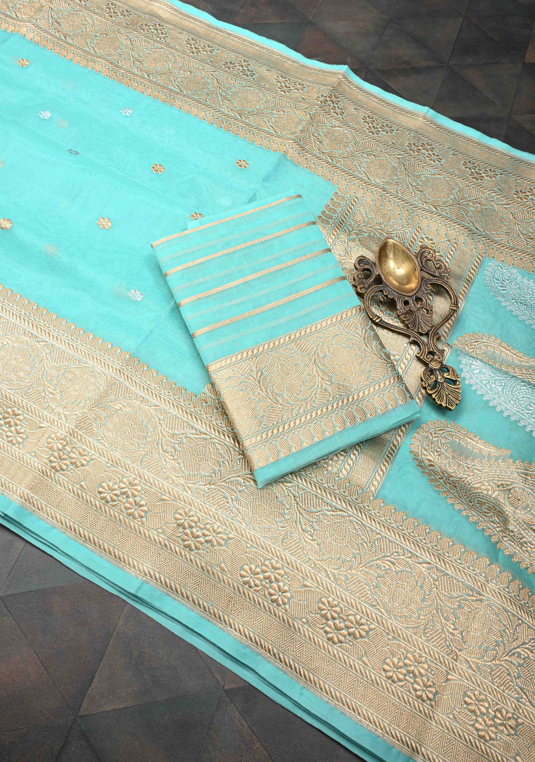 Celeste Exquisite Pure Banarasi Kora Silk Saree with Chunri Butta and Zari Border | SILK MARK CERTIFIED