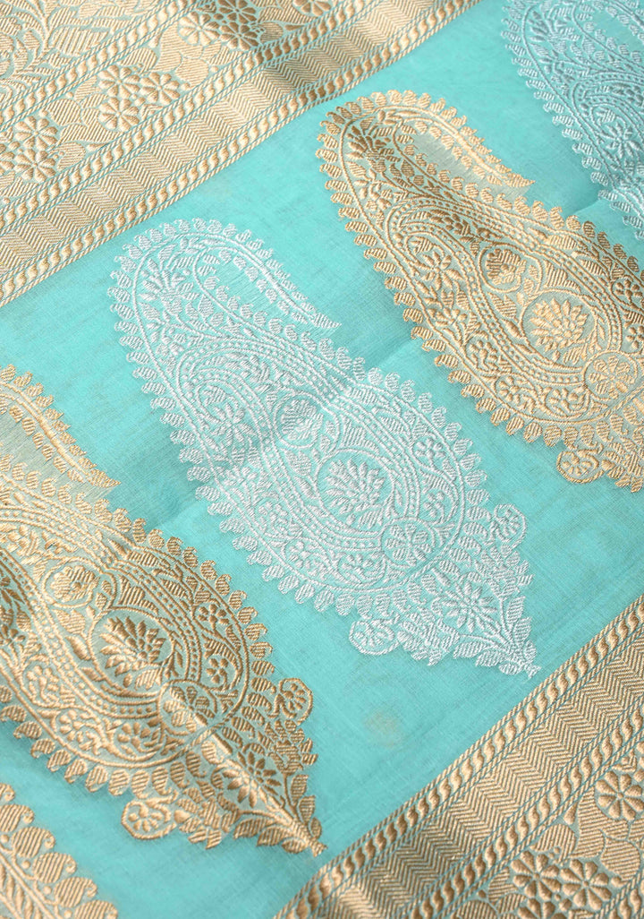 Celeste Exquisite Pure Banarasi Kora Silk Saree with Chunri Butta and Zari Border | SILK MARK CERTIFIED