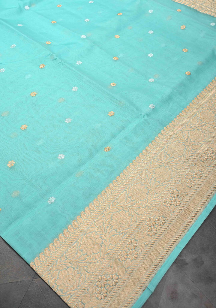 Celeste Exquisite Pure Banarasi Kora Silk Saree with Chunri Butta and Zari Border | SILK MARK CERTIFIED