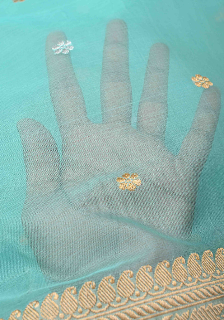 Celeste Exquisite Pure Banarasi Kora Silk Saree with Chunri Butta and Zari Border | SILK MARK CERTIFIED