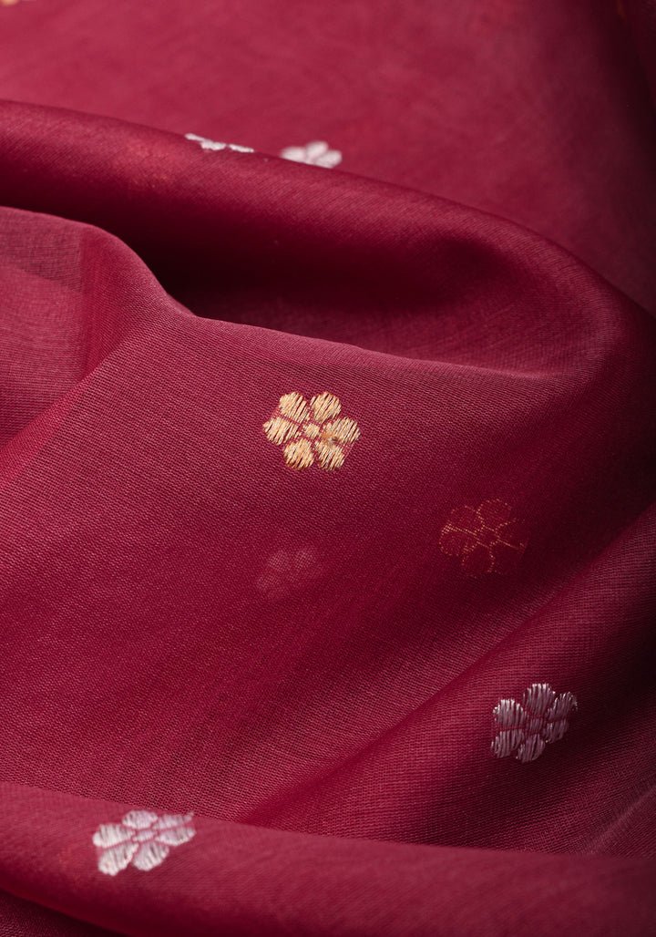 Exquisite Pure Banarasi Organza Silk Saree in Maroon with Sona Rupa Zari and chunri Buttis | SILK MARK CERTIFIED
