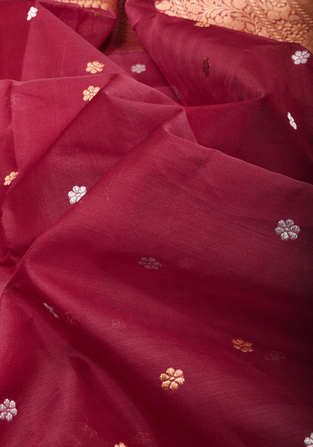 Exquisite Pure Banarasi Organza Silk Saree in Maroon with Sona Rupa Zari and chunri Buttis | SILK MARK CERTIFIED