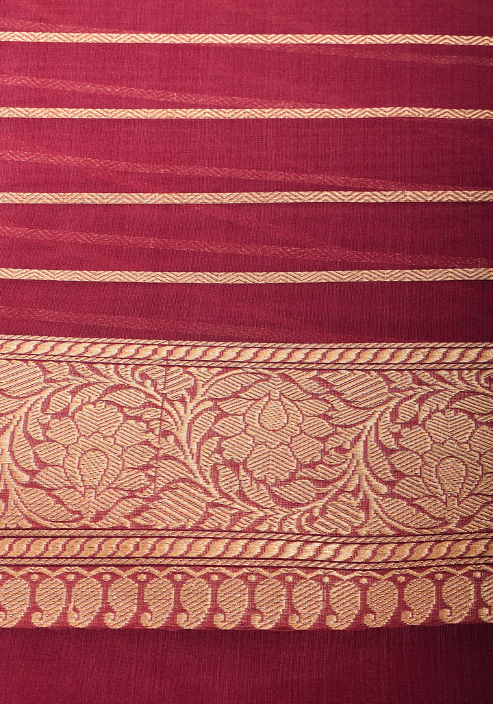 Exquisite Pure Banarasi Organza Silk Saree in Maroon with Sona Rupa Zari and chunri Buttis | SILK MARK CERTIFIED