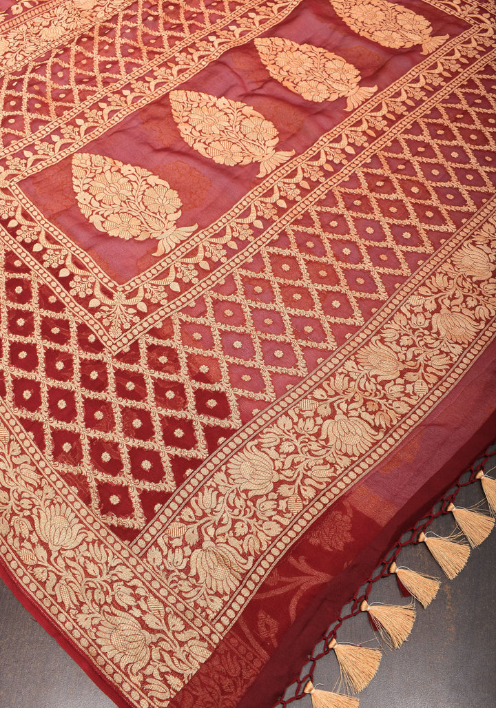 Ivory Banarasi Pure Georgette Saree with  Floral with Contrast Border  | SILK MARK CERTIFIED
