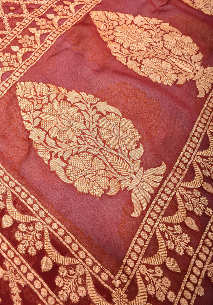 Ivory Banarasi Pure Georgette Saree with  Floral with Contrast Border  | SILK MARK CERTIFIED