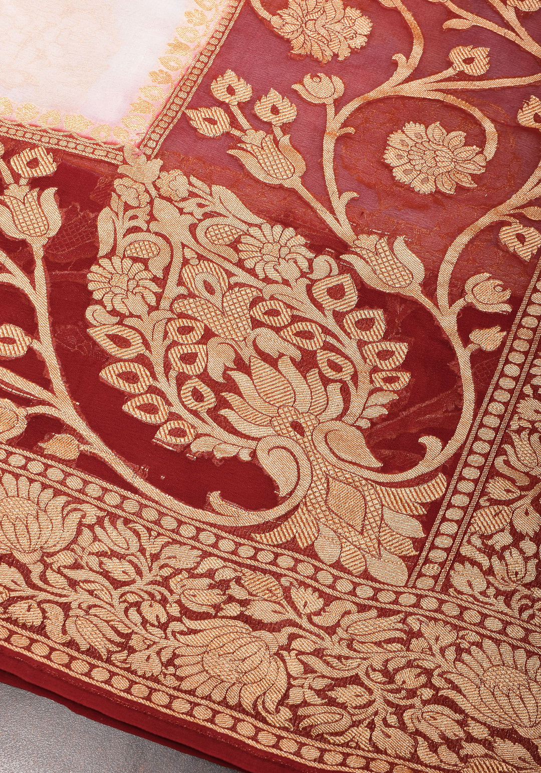 Ivory Banarasi Pure Georgette Saree with  Floral with Contrast Border  | SILK MARK CERTIFIED