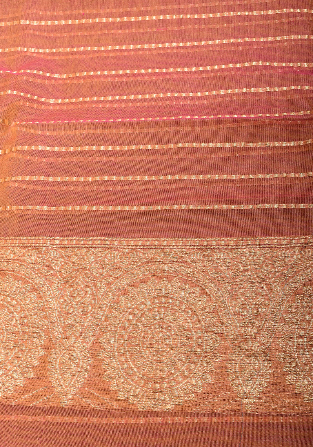Exquisite Banarasi Kora Silk Saree with Zari Motifs in Pink and Mustard Dual Tone with kadhuwa weave | SILK MARK CERTIFIED