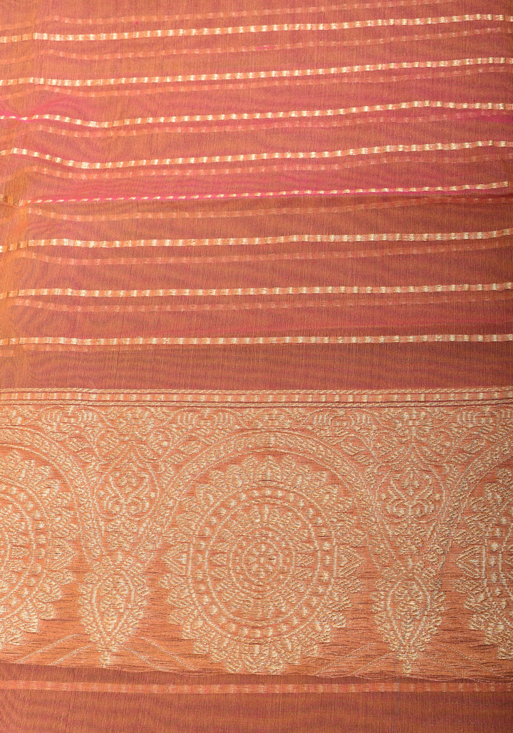 Exquisite Banarasi Kora Silk Saree with Zari Motifs in Pink and Mustard Dual Tone with kadhuwa weave | SILK MARK CERTIFIED