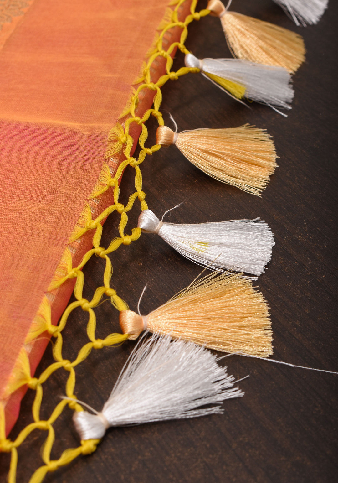 Exquisite Banarasi Kora Silk Saree with Zari Motifs in Pink and Mustard Dual Tone with kadhuwa weave | SILK MARK CERTIFIED
