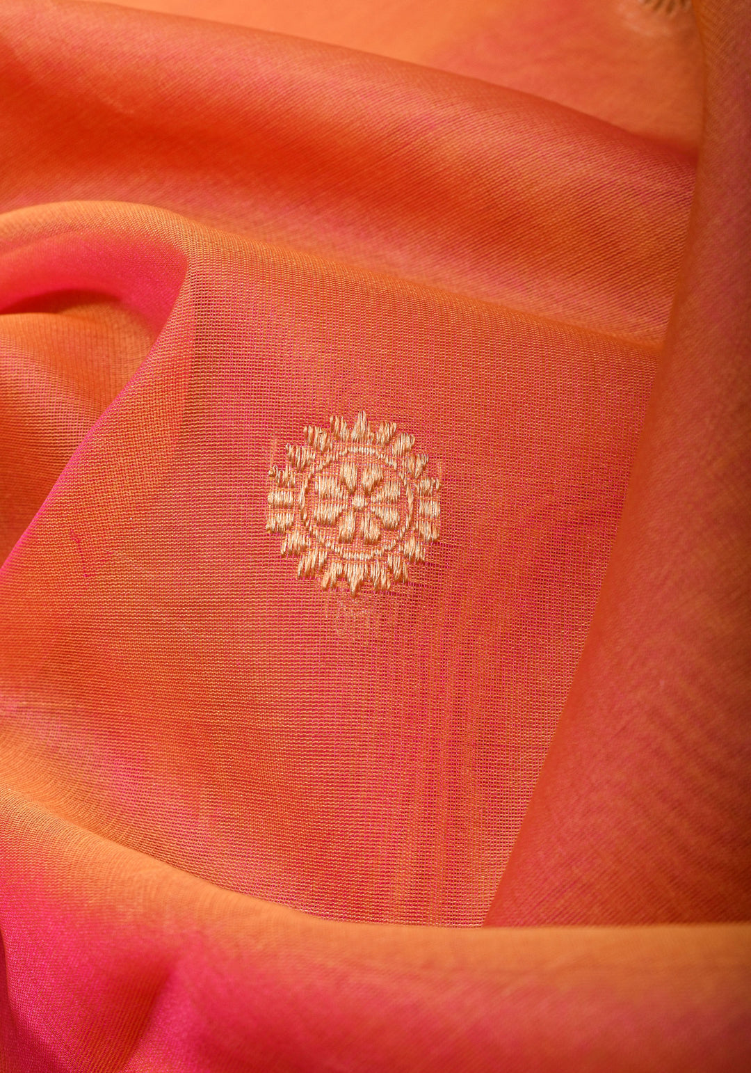 Exquisite Banarasi Kora Silk Saree with Zari Motifs in Pink and Mustard Dual Tone with kadhuwa weave | SILK MARK CERTIFIED