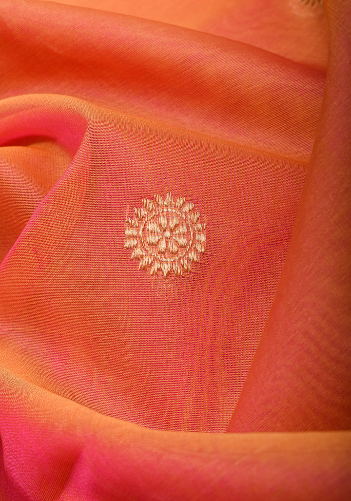 Exquisite Banarasi Kora Silk Saree with Zari Motifs in Pink and Mustard Dual Tone with kadhuwa weave | SILK MARK CERTIFIED
