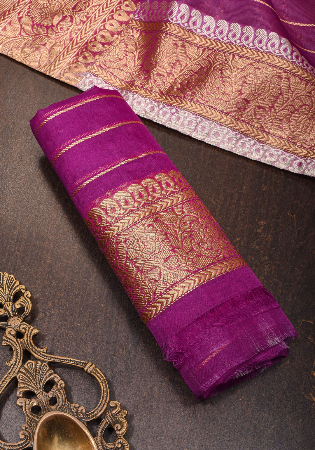 Purple and Gold  Banarasi Half Kora and Half Tissue Saree with Sona Rupa Motifs and Zari Border  | Silk Mark Certified