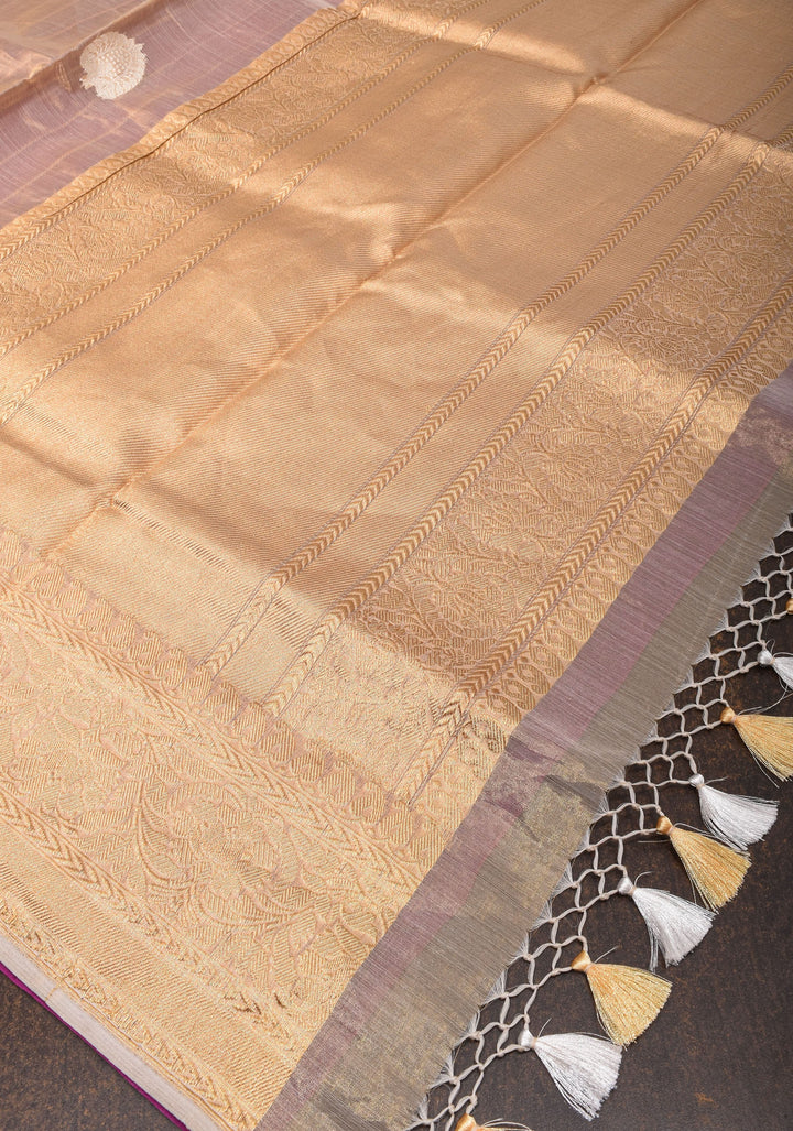 Purple and Gold  Banarasi Half Kora and Half Tissue Saree with Sona Rupa Motifs and Zari Border  | Silk Mark Certified