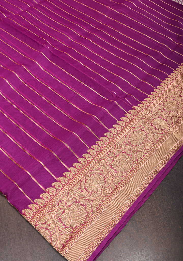 Purple and Gold  Banarasi Half Kora and Half Tissue Saree with Sona Rupa Motifs and Zari Border  | Silk Mark Certified