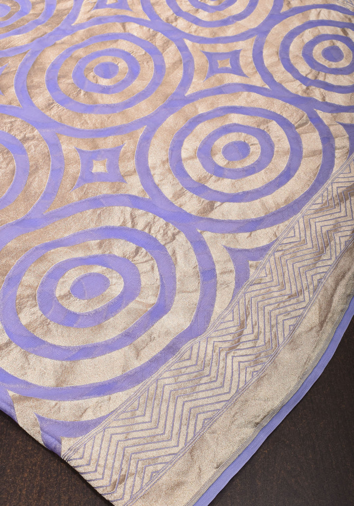 Periwinkle Georgette Saree with Contemporary Swirls Jaal Zari | SILK MARK CERTIFIED
