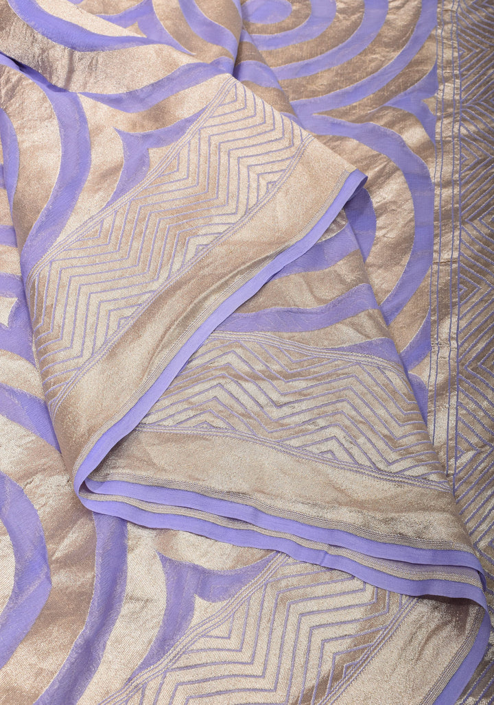 Periwinkle Georgette Saree with Contemporary Swirls Jaal Zari | SILK MARK CERTIFIED