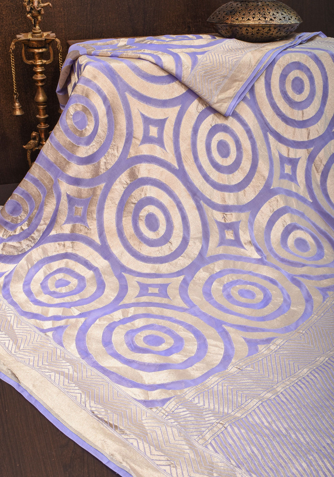Periwinkle Georgette Saree with Contemporary Swirls Jaal Zari | SILK MARK CERTIFIED