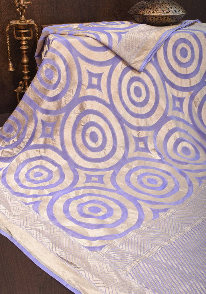 Periwinkle Georgette Saree with Contemporary Swirls Jaal Zari | SILK MARK CERTIFIED