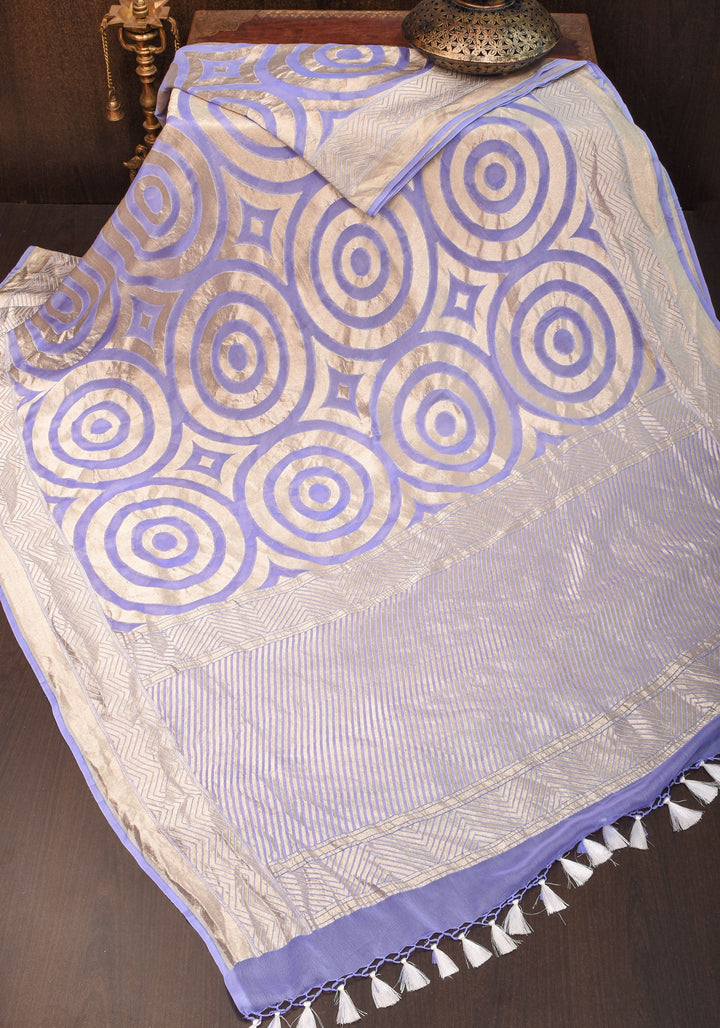 Periwinkle Georgette Saree with Contemporary Swirls Jaal Zari | SILK MARK CERTIFIED