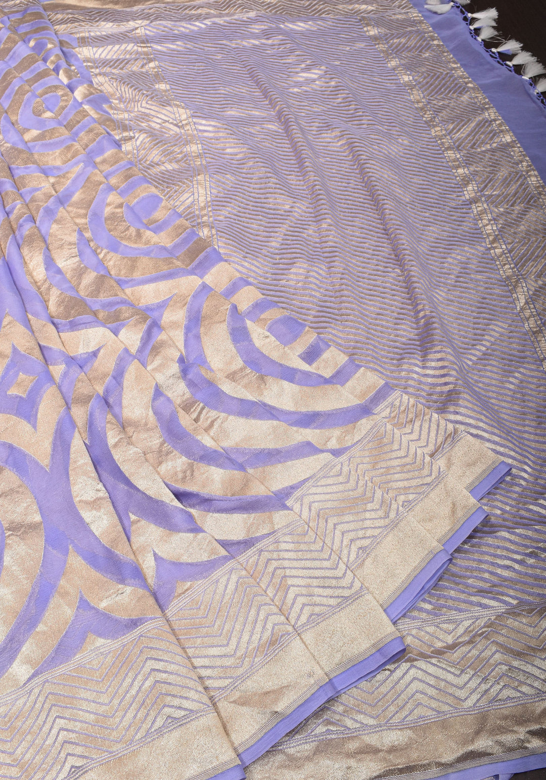 Periwinkle Georgette Saree with Contemporary Swirls Jaal Zari | SILK MARK CERTIFIED