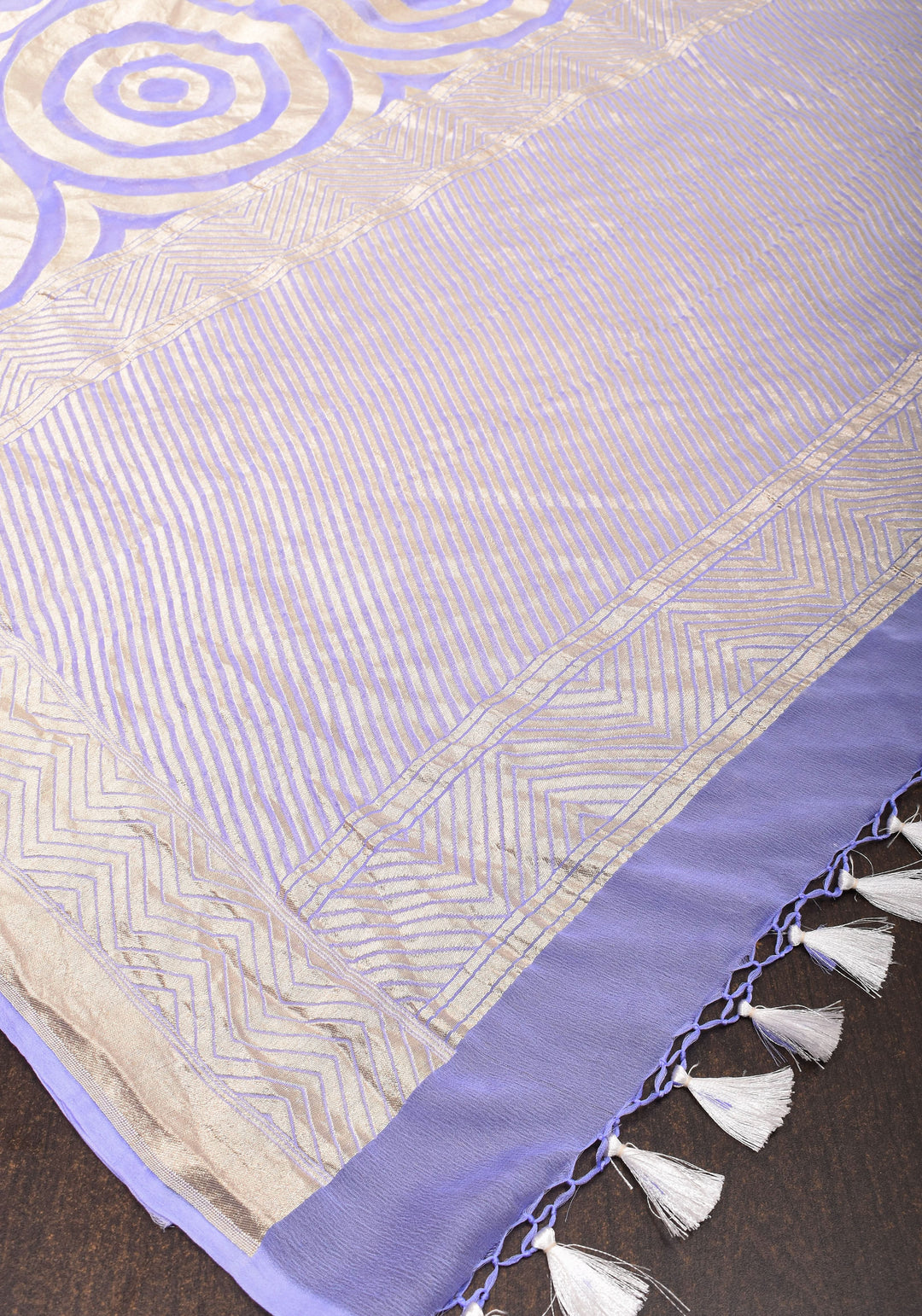 Periwinkle Georgette Saree with Contemporary Swirls Jaal Zari | SILK MARK CERTIFIED