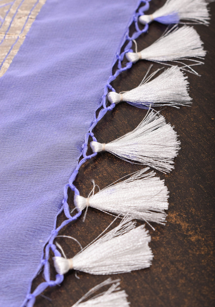 Periwinkle Georgette Saree with Contemporary Swirls Jaal Zari | SILK MARK CERTIFIED
