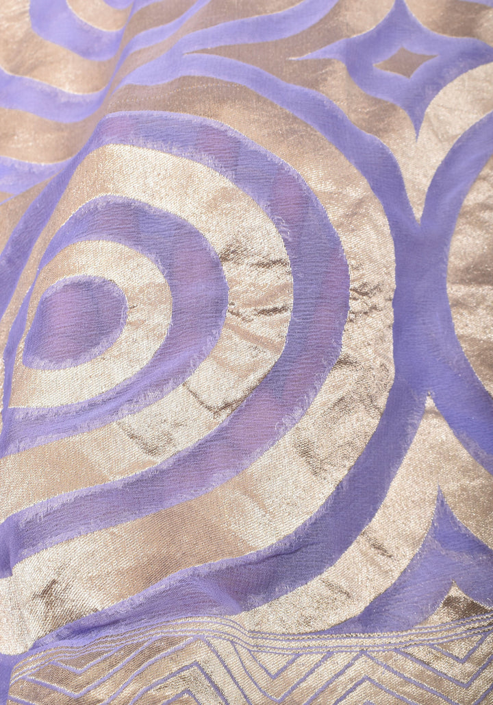 Periwinkle Georgette Saree with Contemporary Swirls Jaal Zari | SILK MARK CERTIFIED
