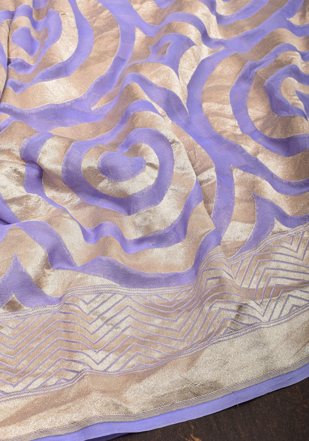 Periwinkle Georgette Saree with Contemporary Swirls Jaal Zari | SILK MARK CERTIFIED