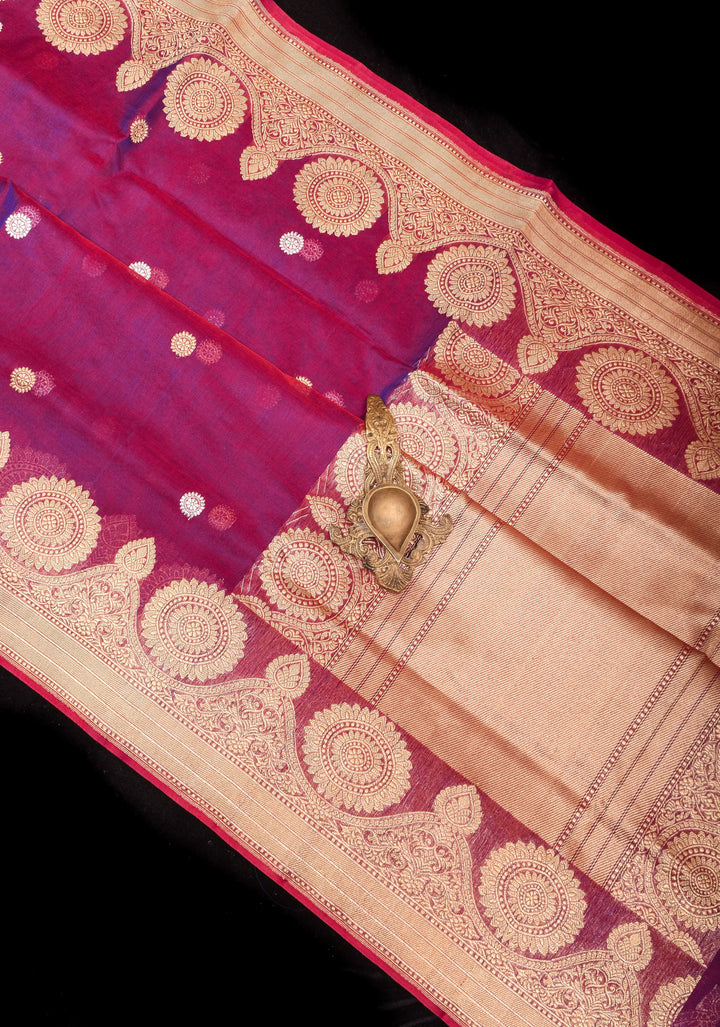 Purple Dual Tone Pure Banarasi Kora Silk Saree with Sona Rupa Buttas and Zari Border | SILK MARK CERTIFIED