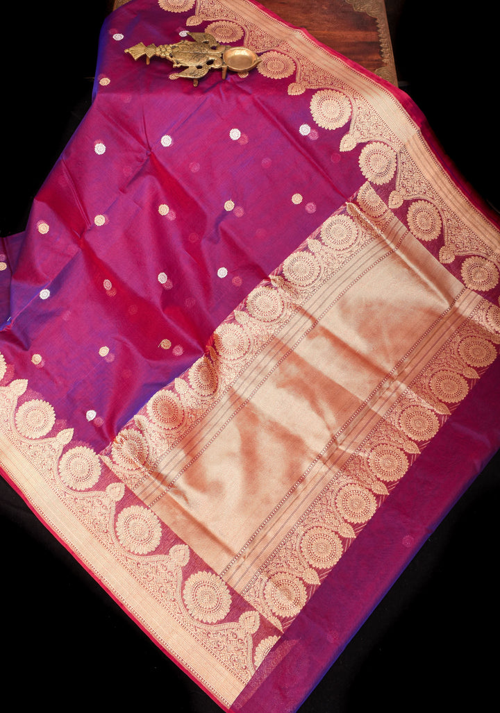 Purple Dual Tone Pure Banarasi Kora Silk Saree with Sona Rupa Buttas and Zari Border | SILK MARK CERTIFIED