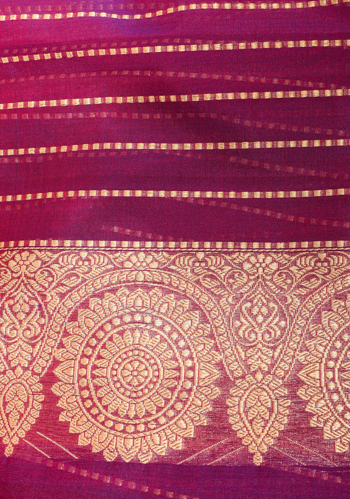 Purple Dual Tone Pure Banarasi Kora Silk Saree with Sona Rupa Buttas and Zari Border | SILK MARK CERTIFIED