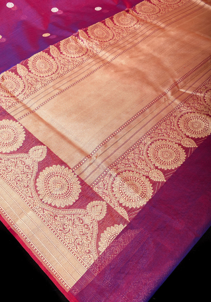 Purple Dual Tone Pure Banarasi Kora Silk Saree with Sona Rupa Buttas and Zari Border | SILK MARK CERTIFIED