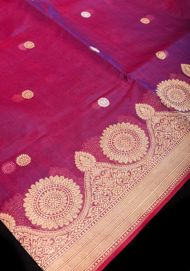 Purple Dual Tone Pure Banarasi Kora Silk Saree with Sona Rupa Buttas and Zari Border | SILK MARK CERTIFIED