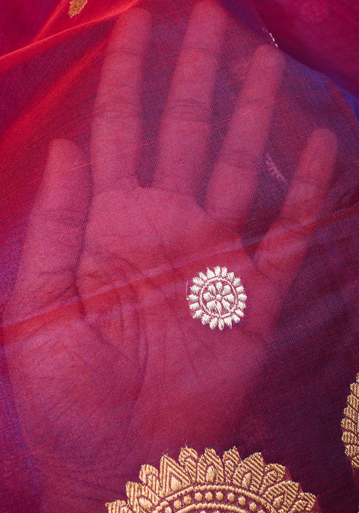 Purple Dual Tone Pure Banarasi Kora Silk Saree with Sona Rupa Buttas and Zari Border | SILK MARK CERTIFIED