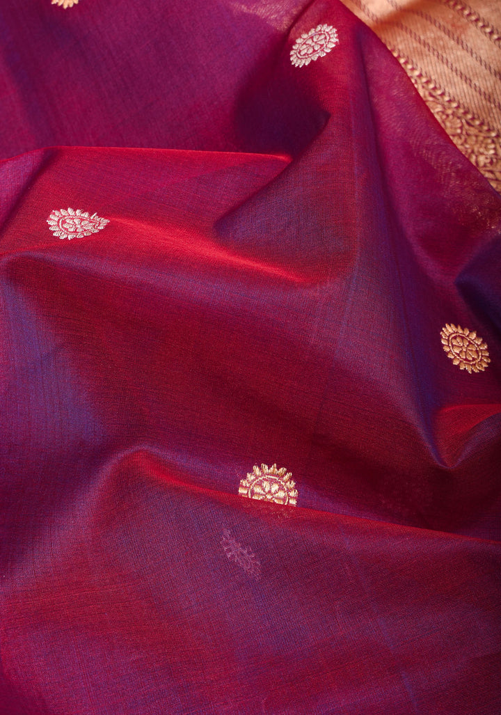 Purple Dual Tone Pure Banarasi Kora Silk Saree with Sona Rupa Buttas and Zari Border | SILK MARK CERTIFIED